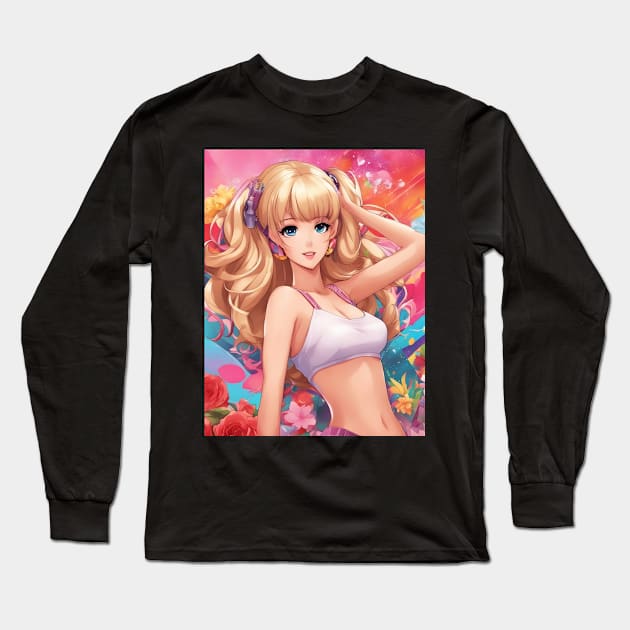 Workout Sporty  Rainbow Blonde Anime Fitness Girl Long Sleeve T-Shirt by animegirlnft